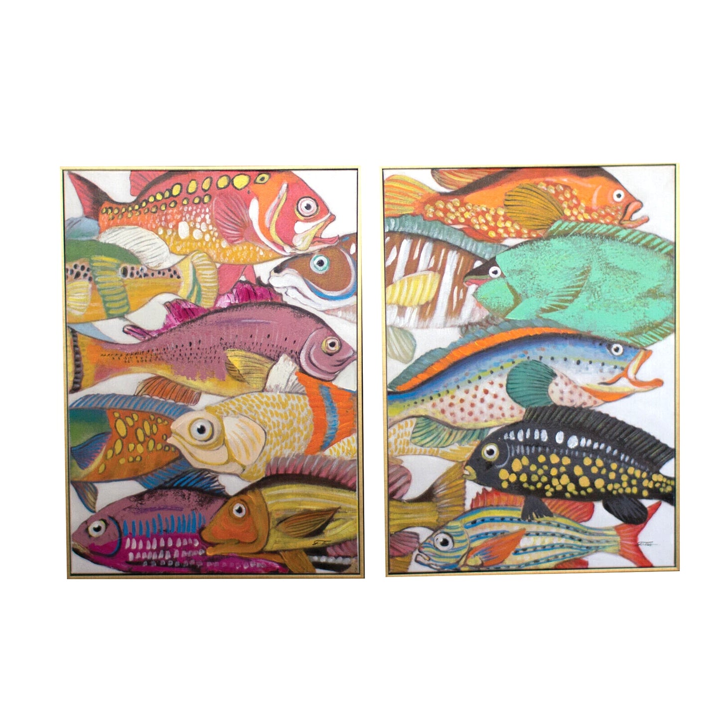 Oil Painting of Colorful Fish w/Gold Frame