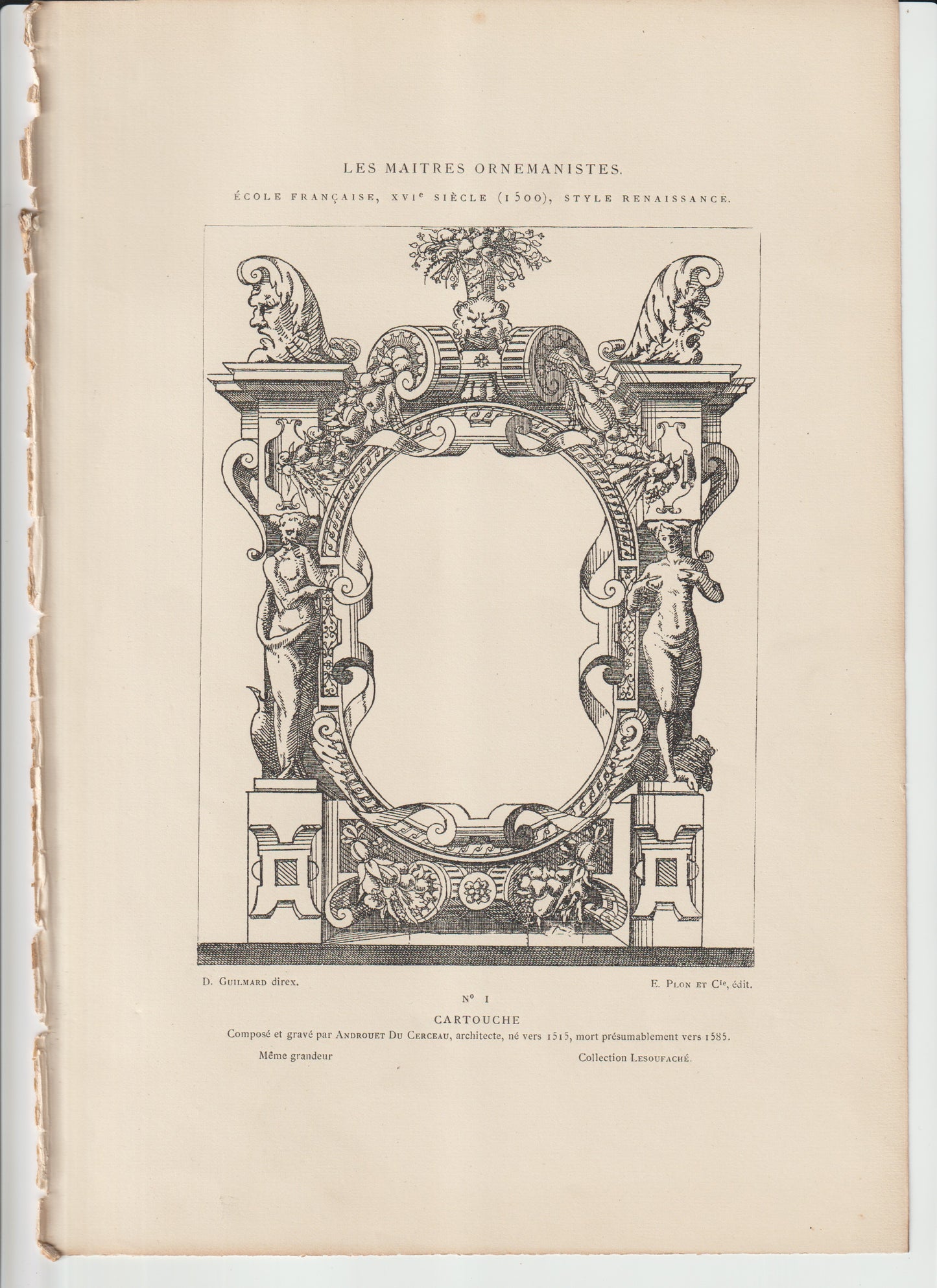 “Antique 19th‑C Du Cerceau Cartouche Engraving — French Renaissance Authentic Ornament, Plate No. 1”
