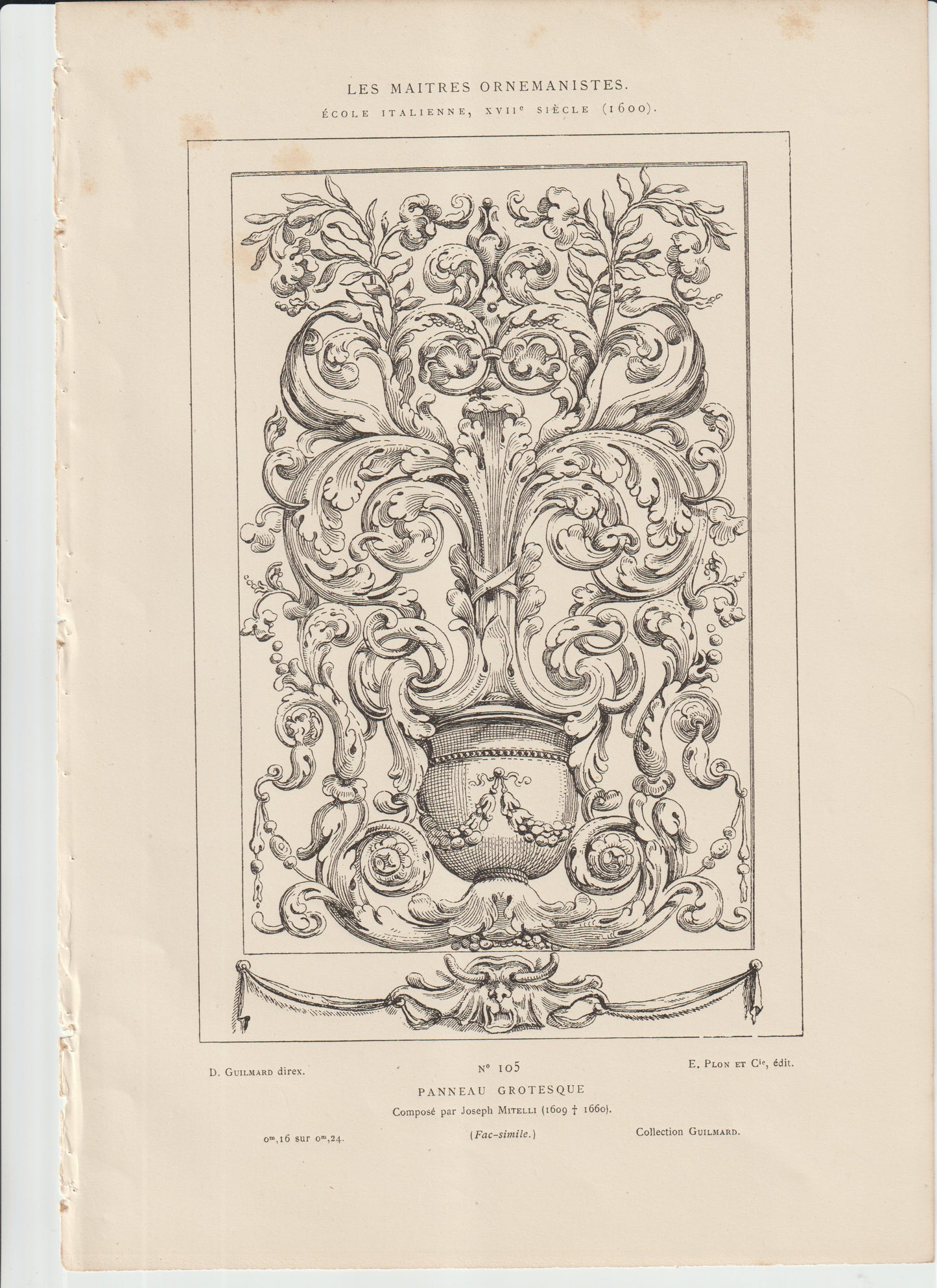 “Joseph Mitelli ‘Panneau Grotesque’ — 19th‑Century Plon et Cie Engraving, Italian Grotesque Ornament”