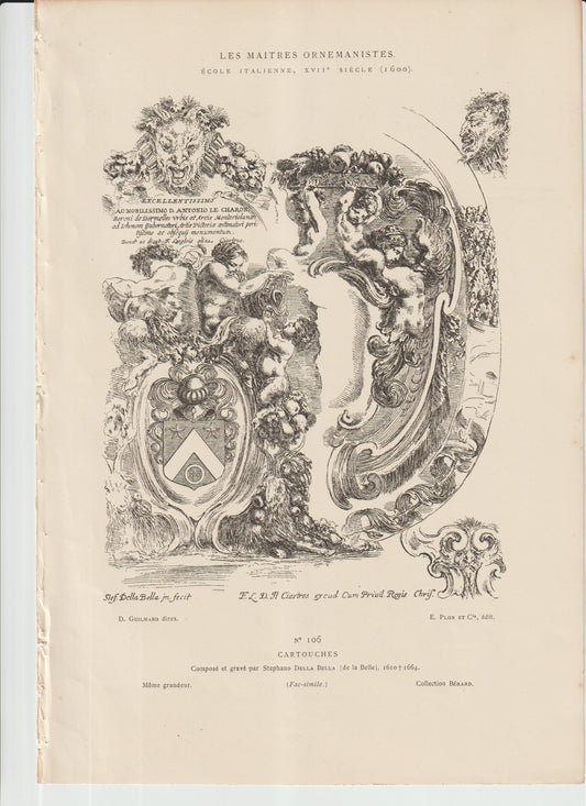 “Stefano Della Bella ‘Cartouches’ Engraving — Italian Baroque Ornament — Plon et Cie Facsimile No.106”