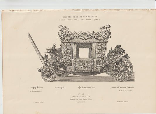 “Carrosse de Gala – 19th‑Century Italian Ornamental Engraving, Roux & Cie / Rothschild, Plate 108”