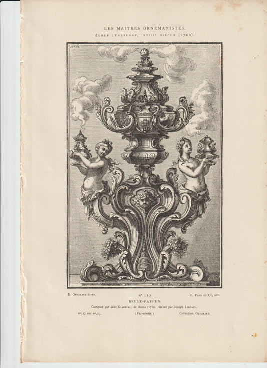 “1750 Italian Incense Burner Engraving • Giardini & Limbach • Baroque Ornament Print (No.110)”