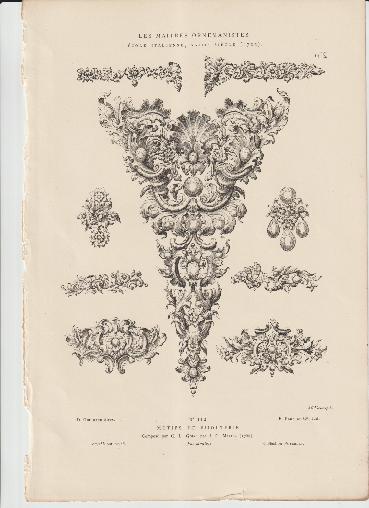 “Les Maîtres Ornemanistes Plate 112 – Italian Rococo Jewelry Motifs, Mallia Engraving (1700)”