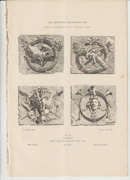 “1770 Benigno Bossi – Trophées (Four Medallion Designs) – Les Maîtres Ornemanistes – Original Engraving”