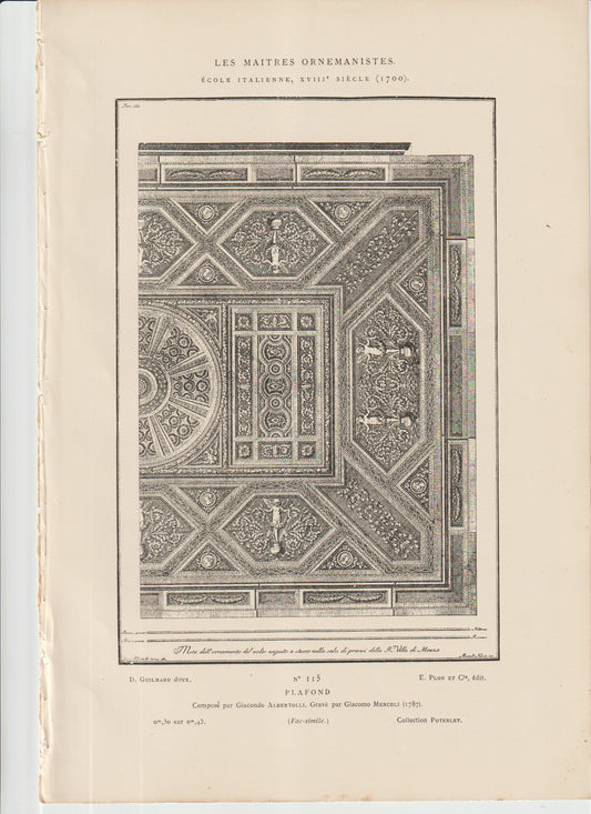 “1782 Italian Ceiling Design Engraving • Giacondo Albertolli • Ornate Neoclassical Plafond • Les Maîtres Ornemanistes Antique Print”