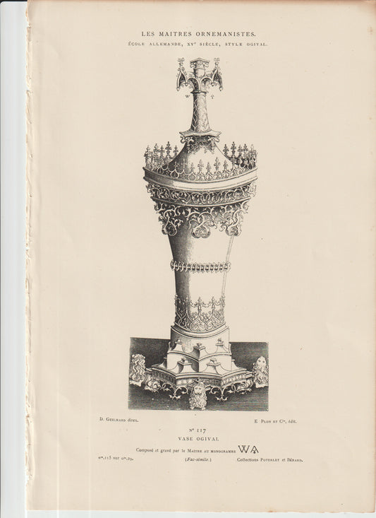 “Les Maîtres Ornemanistes No.117 – Vase Ogival – 19thC Plon et Cie Engraving (WA Monogram)”