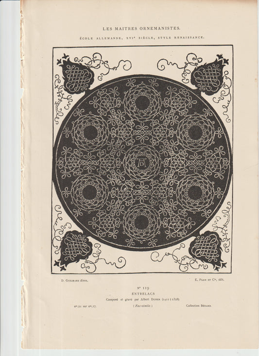 “Albrecht Dürer Entrelacs Ornament Print — 19th‑C Renaissance Interlace Design — German Decorative Art Plate (No. 119)”