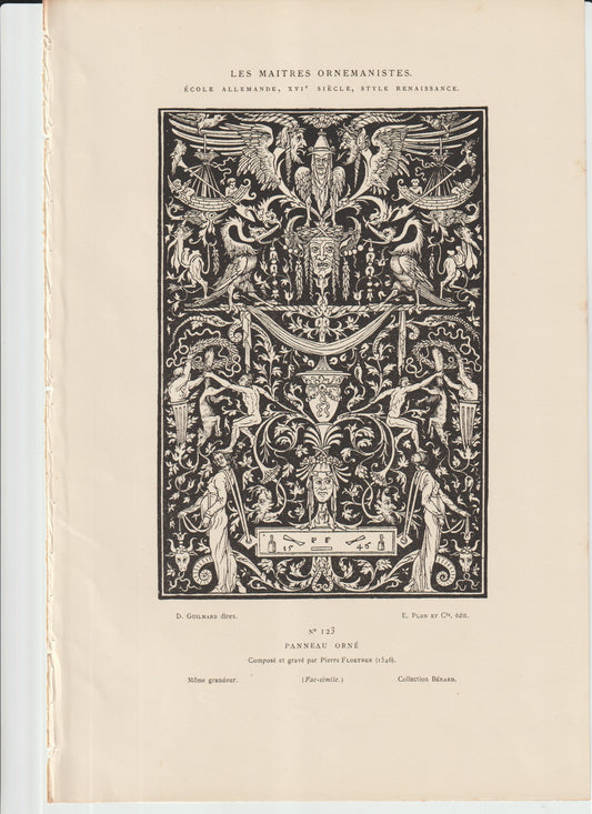“Renaissance Grotesque Ornamental Panel — Pierre Flöetner, 19th‑c. Engraving — German Renaissance Wall Art, Les Maîtres Ornemanistes No. 123”