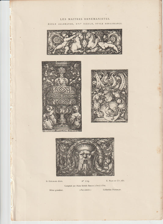 “Hans Sebald Beham Renaissance Ornament Print – German 16th‑Century Design – Antique 1800s Architectural Facsimile – Les Maîtres Ornemanistes No. 124”