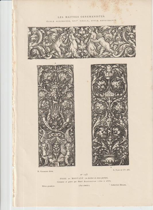 “Aldegrever Frise & Grotesque Panel – Les Maîtres Ornemanistes No. 125 – 19th‑c. Plon Facsimile Engraving”