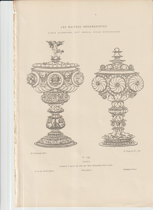 “Les Maîtres Ornemanistes No.129 — Hans Brosamer Woodcut Facsimile, German Renaissance Vases (Foulc Collection)”