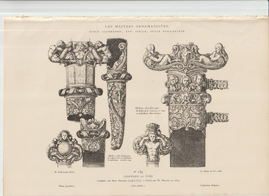 “Renaissance Dagger & Sword Engraving — Holbein & Hollar, 1646 Facsimile — German Ornamental Weapon Design Art Print (Plate 74)”