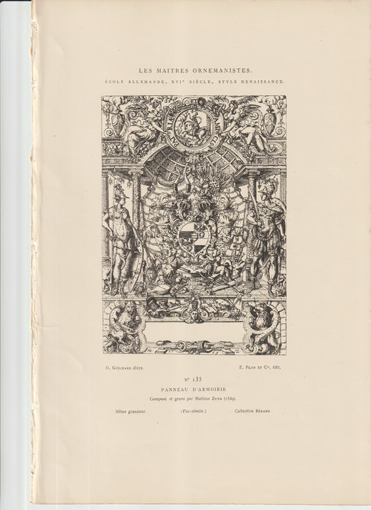 “Mathias Zündt Panneau d’Armoirie — 1569 Heraldic Engraving (Plon et Cie, Les Maîtres Ornemanistes No. 135)”