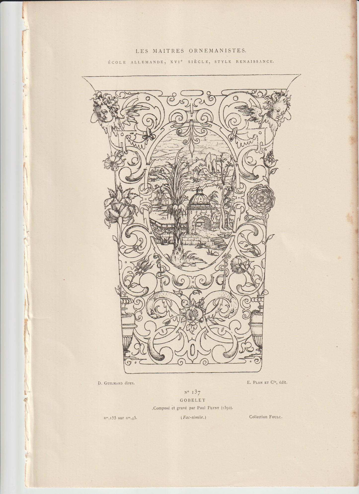 “German Renaissance Architectural Engraving — Gobelet (1592) by Paul Flint — Antique Plon et Cie Ornamental Print, Tall Decorative Wall Art”