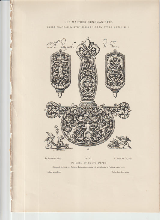 “Antique 17th C. French Sword Hilt & Pommel Engraving – Louis XIII Style – Jacquard, Plon et Cie”