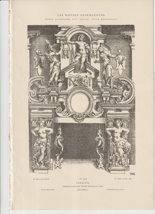 “Wendel Dietterlin 1598 Cheminée Engraving – Les Maîtres Ornemanistes No. 140, German Renaissance Architecture”