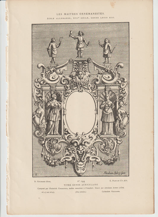 “1650 Auricular Ornament Frame — German Louis XIII Style Engraving — Unteutsch & Aubry — Antique Architectural Print”