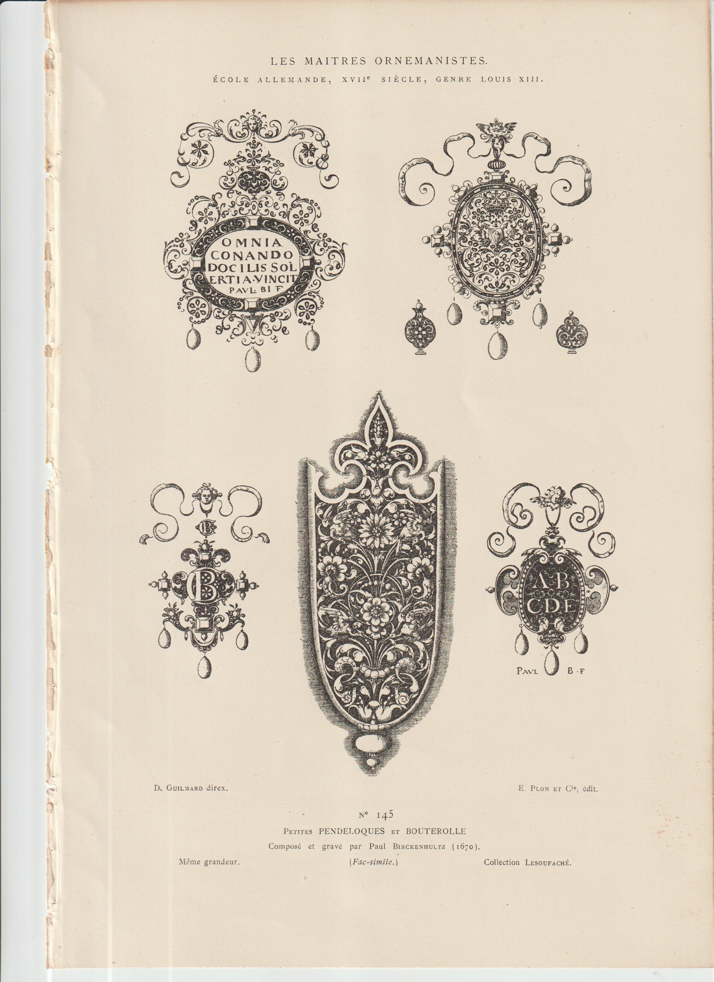 “1670 Ornamental Pendants & Bouterolles – Paul Birckenhultz Engraving • German Baroque Scrollwork • Les Maîtres Ornemanistes Plate 145”