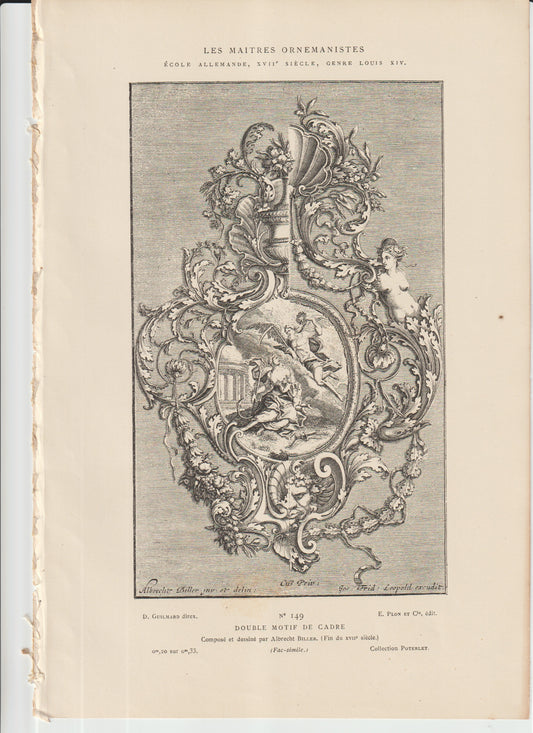 “Antique Ornamental Frame Design Print – Albrecht Biller, 19th‑C Engraving Facsimile, Baroque Scrollwork & Architectural Motif – Les Maîtres Ornemanistes No. 149”