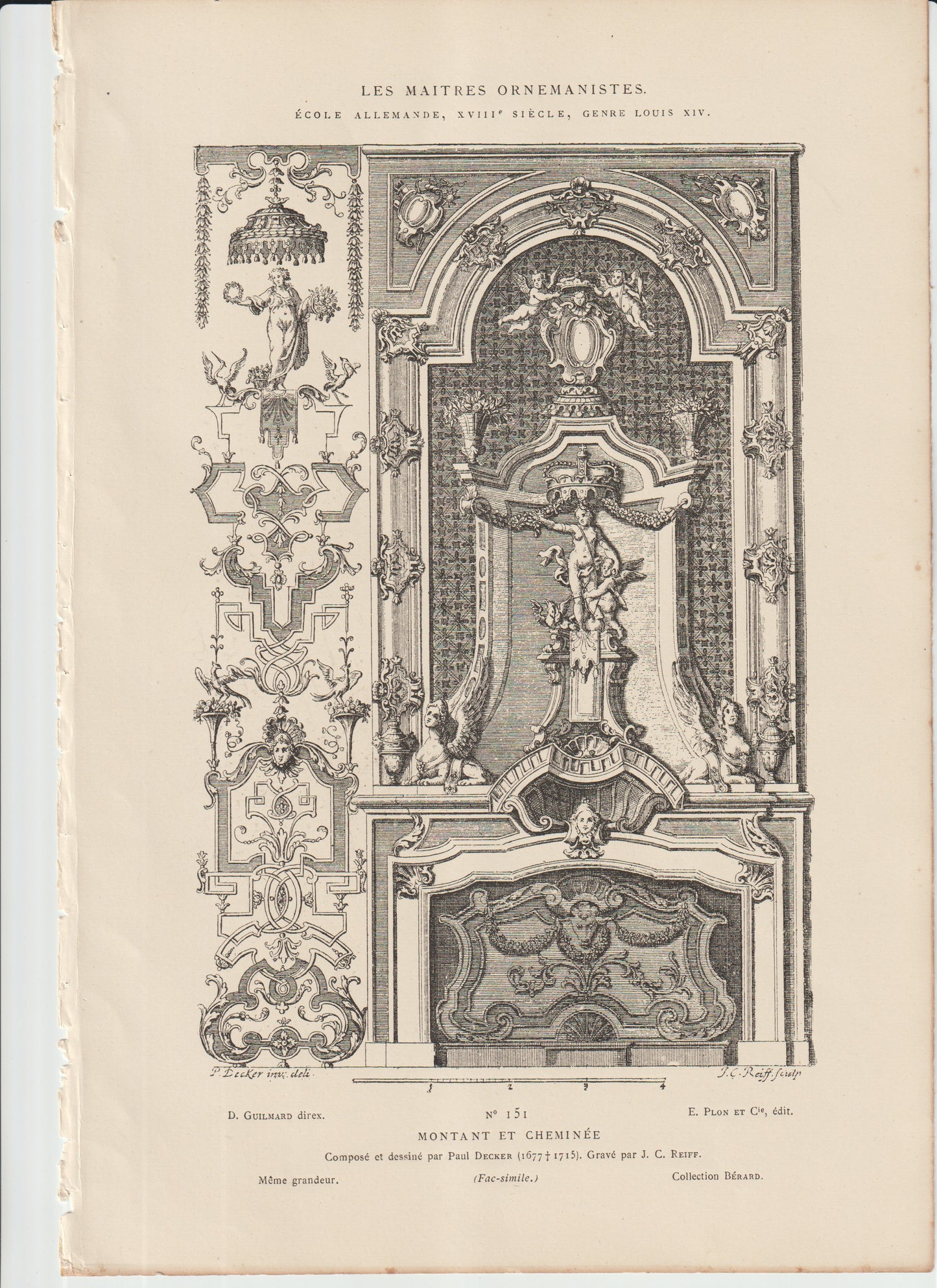 “Louis XIV Fireplace & Wall Panel — Paul Decker Architectural Engraving, 19th‑C Plon Facsimile (No. 151)”