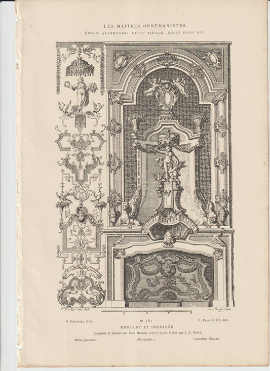 “Louis XIV Fireplace & Wall Panel — Paul Decker Architectural Engraving, 19th‑C Plon Facsimile (No. 151)”