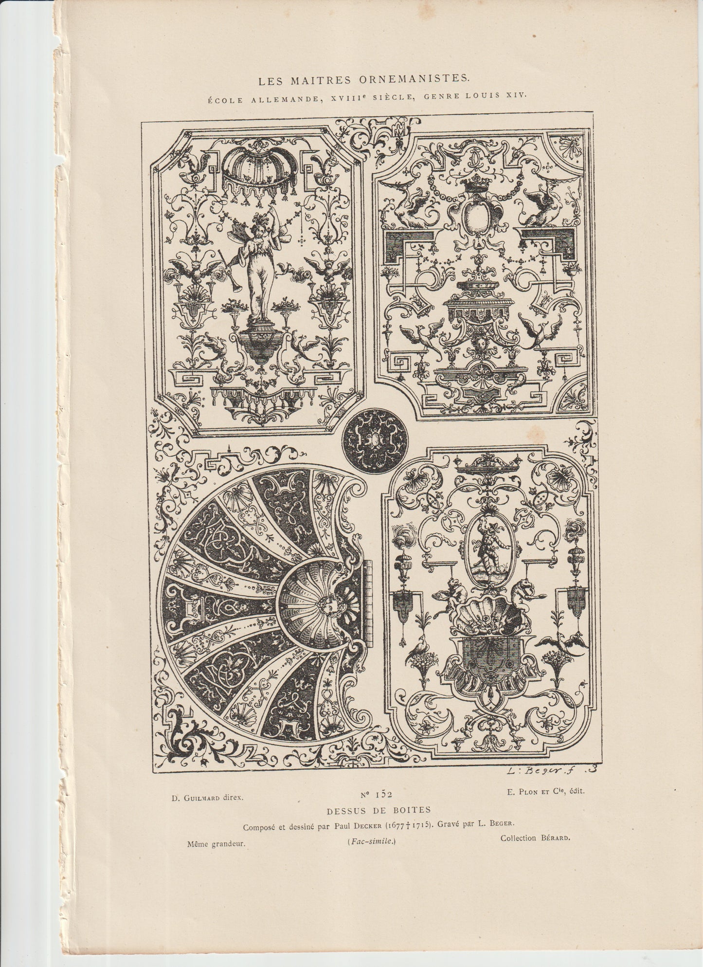 “Louis XIV Ornamental Box‑Top Designs – Antique Paul Decker Engraving (No. 152), Baroque German Decorative Art Print”