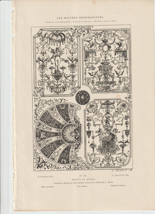 “Louis XIV Ornamental Box‑Top Designs – Antique Paul Decker Engraving (No. 152), Baroque German Decorative Art Print”