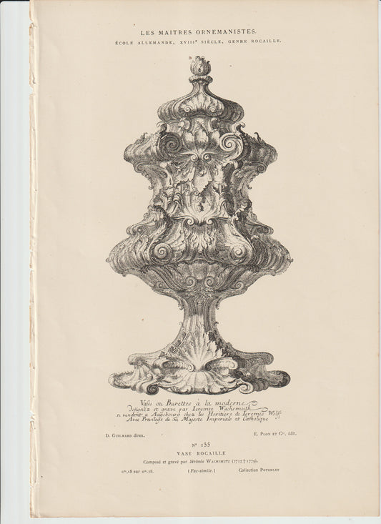 “Antique Rococo Vase Engraving • 18th‑Century German Rocaille Art • Jeremie Wachsmuth Ornamental Print • Baroque Home Décor”