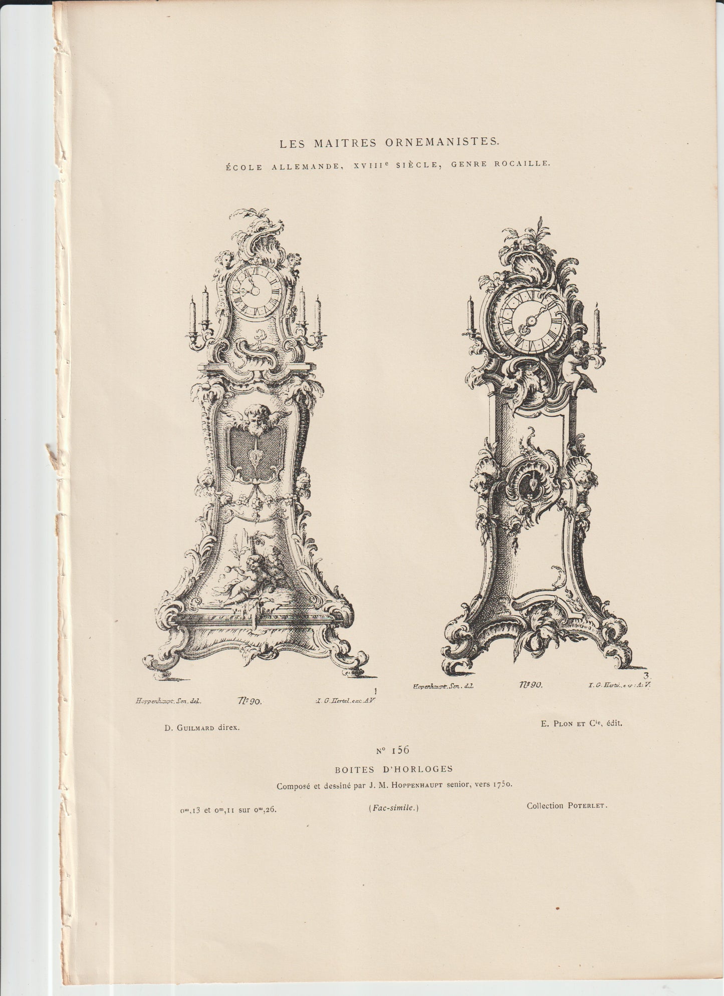 “1750 Rococo Grandfather Clock Designs — Hoppenhaupt Ornamental Engravings, German Baroque Wall Art”