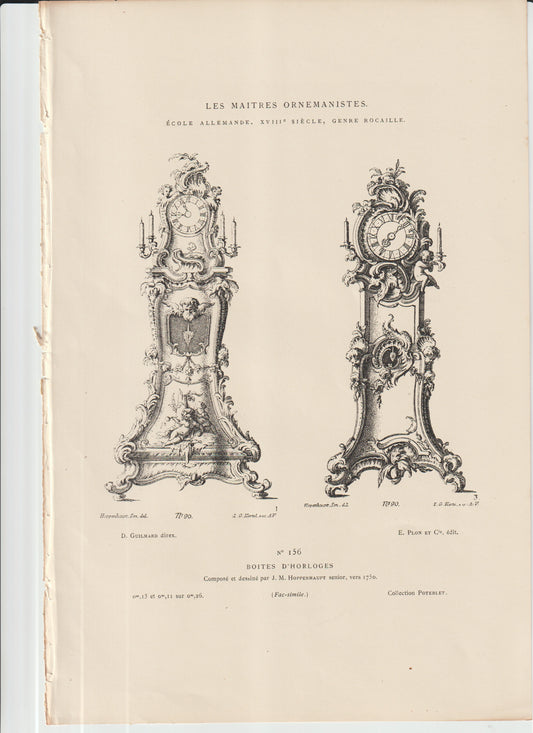 “1750 Rococo Grandfather Clock Designs — Hoppenhaupt Ornamental Engravings, German Baroque Wall Art”