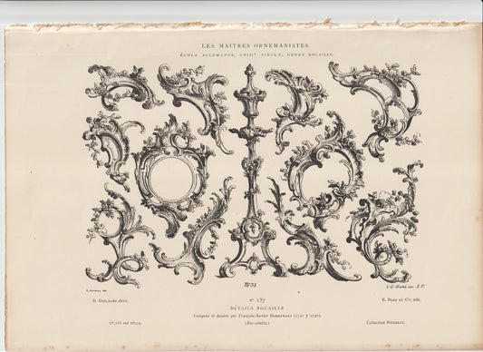 “Antique Rocaille Ornament Print — Louis XV French Scrollwork Design by Duchesne, c.1880 Rouyer Lithograph”
