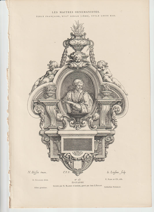 “Épitaphe – Les Maîtres Ornemanistes No. 15 – Blasset / L’Enfant – 19th‑C Plon et Cie Engraving”