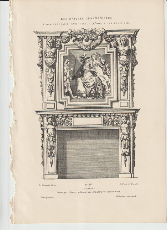 “1623 Louis XIII Fireplace Design — Antique Architectural Engraving by Abraham Bosse — French Baroque Cheminée Art Print”