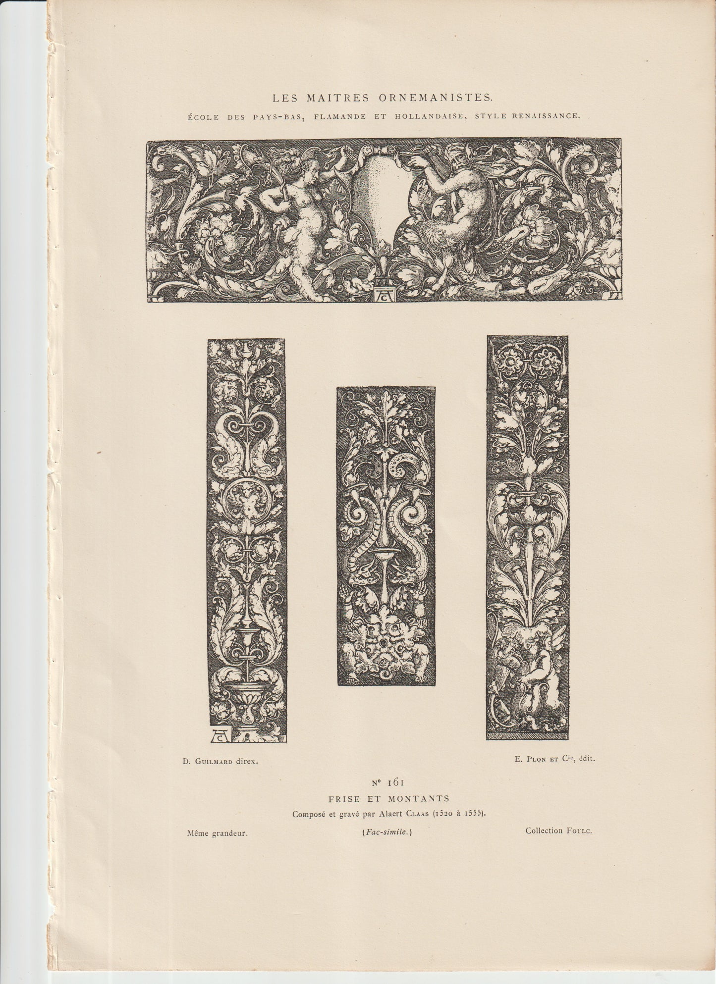 “Albert Claas Renaissance Frieze & Montants Engraving – Les Maîtres Ornemanistes – Flemish Ornament Plate No. 161 (Plon et Cie)”