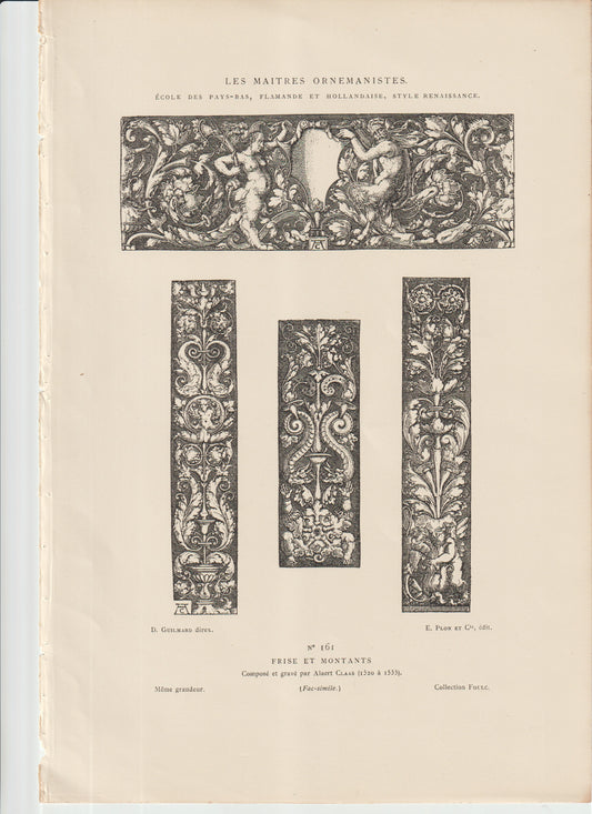 “Albert Claas Renaissance Frieze & Montants Engraving – Les Maîtres Ornemanistes – Flemish Ornament Plate No. 161 (Plon et Cie)”
