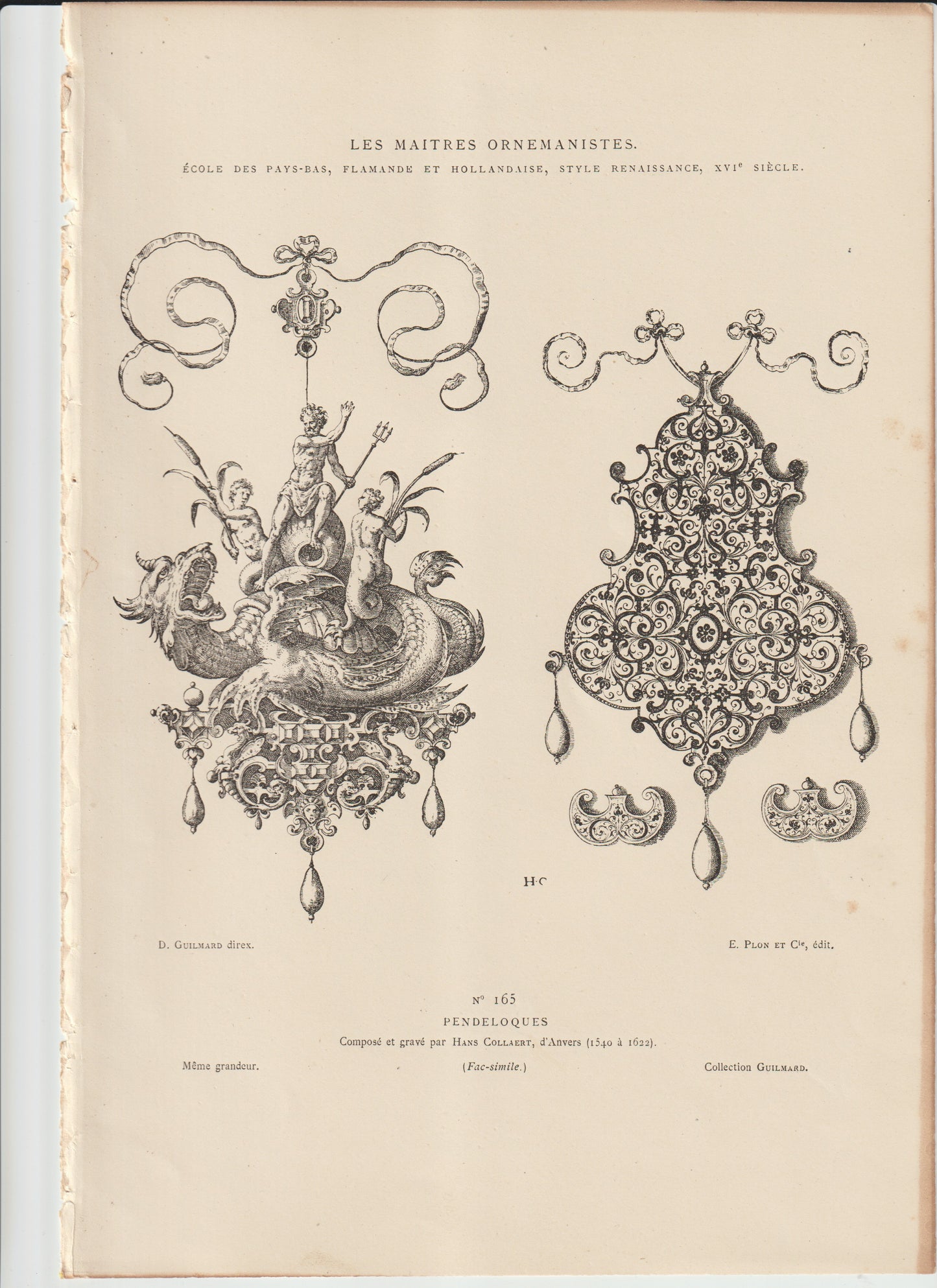 “Renaissance Pendant Ornaments – Mythical Sea Creature & Filigree Designs by Hans Collart, 16th‑Century Flemish Engraving (Facsimile)”