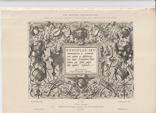 “Renaissance Armorial Frontispiece • Jean Vreedman de Vriese • Panoplia Title Page • Antique 16th‑Century Armor & Ornament Engraving”