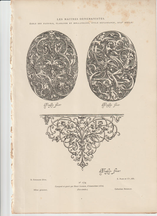 “Les Maîtres Ornemanistes Plate 174 – Henri Janssen (1650) – Plon et Cie Facsimile – Flemish/Dutch Renaissance Ornament Engraving”