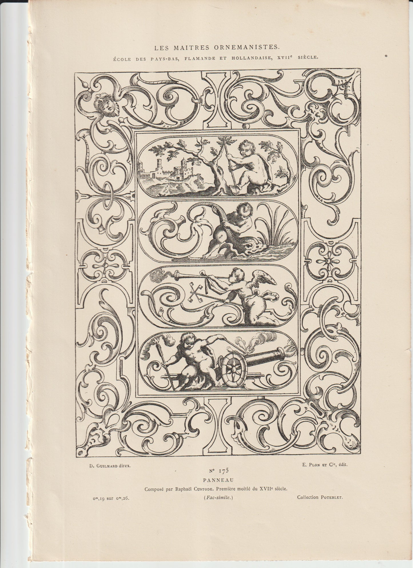 “17th‑Century Flemish Ornamental Panel After Raphael Custode – Vertical Putti Engraving, Plon et Cie”
