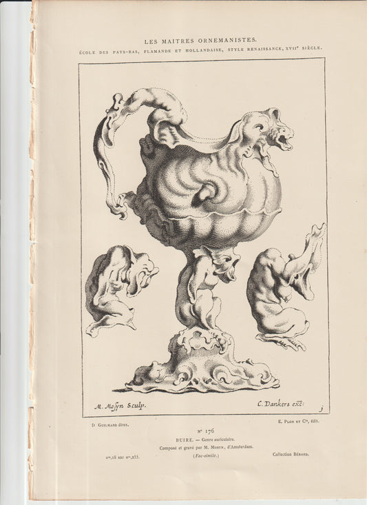 “17th‑Century Auricular Pitcher Engraving • Fantastical Baroque Vessel • Dutch Flemish Ornament Print (Mosyn, 1800s Facsimile)”
