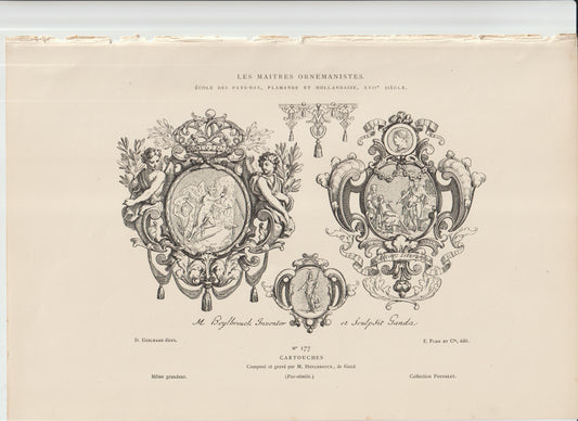 “Flemish Cartouche Engraving — Beylbrouck Inventor, 17th‑C Ornament Design — Antique Plon et Cie Print”