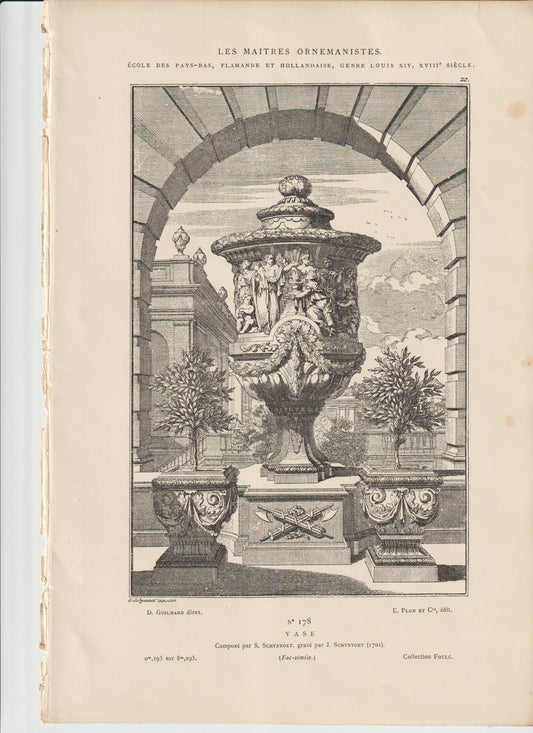 “Antique Architectural Vase Engraving — Schynvoet Dutch Garden Ornament Print (c.1701 Facsimile)”