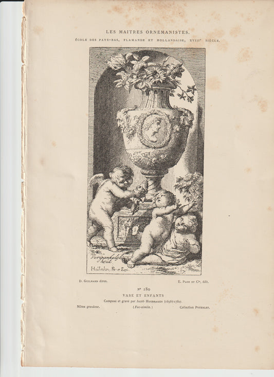 “Antique 19th‑C Engraving • ‘Vase et Enfants’ by Houbraken • Dutch Rococo Putti Art Print”
