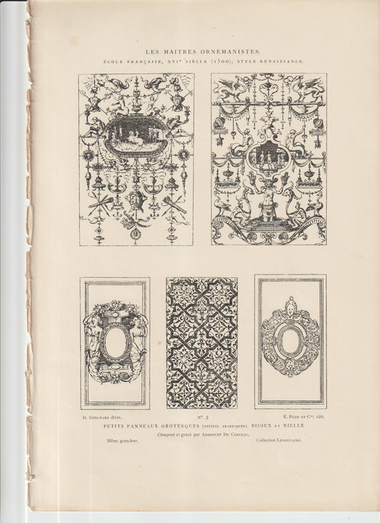 “16th‑Century Renaissance Grotesque Panels • Androuet Du Cerceau Engraving • Ornamental Arabesques”
