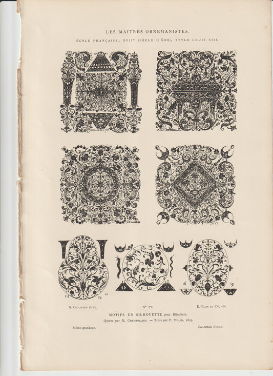 “1619 French Louis XIII Jewelry Motif Engravings — Christollen & Nolin Ornamental Silhouettes (Plate No. 22)”