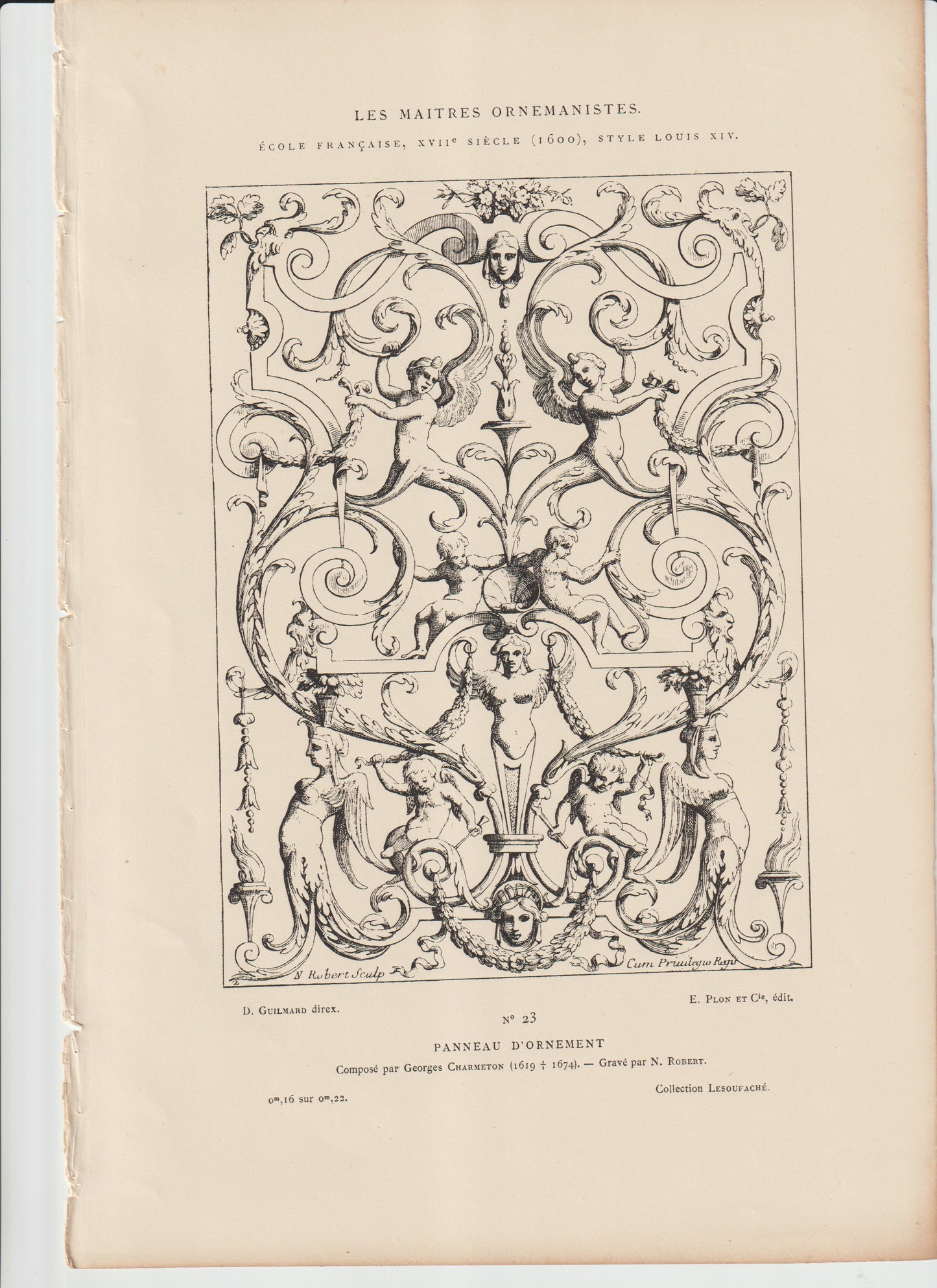 “Les Maîtres Ornemanistes Plate 23 – Panneau d’Ornement – Charmeton / N. Robert – 19th‑C Plon et Cie Engraving”