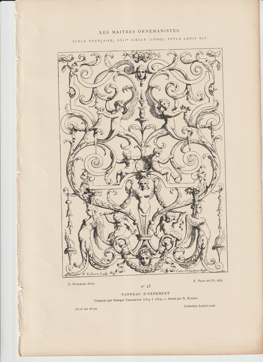“Les Maîtres Ornemanistes Plate 23 – Panneau d’Ornement – Charmeton / N. Robert – 19th‑C Plon et Cie Engraving”