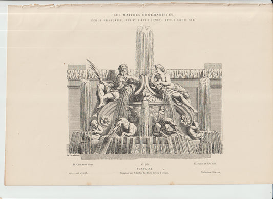 “Les Maîtres Ornemanistes No.26 – ‘Fontaine’ After Charles Le Brun – 19th‑C Engraving”