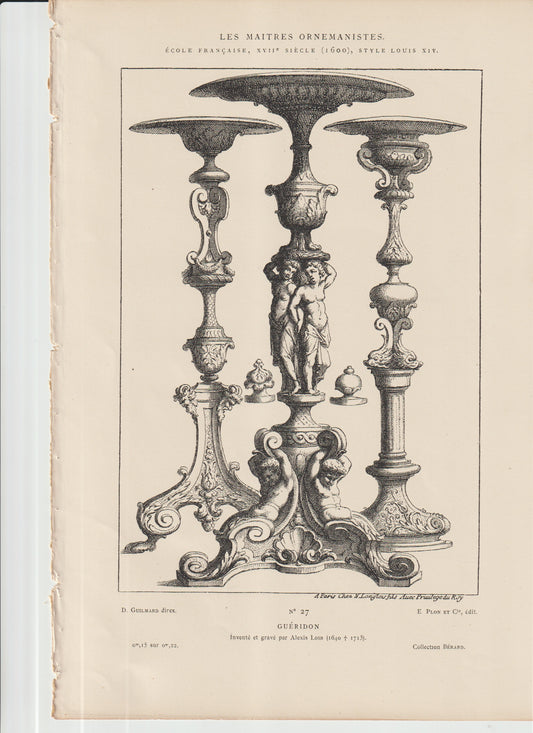 “Les Maîtres Ornemanistes No. 27 – Guéridon – Alexis Loir – Original 19th C. Plon et Cie Engraving”