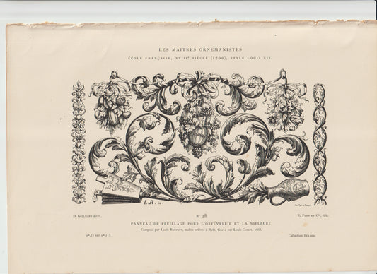 “1668 Louis XIV Baroque Foliage Engraving • Louis Roupert & Louis Cossin • French Orfèvrerie Ornament Plate”